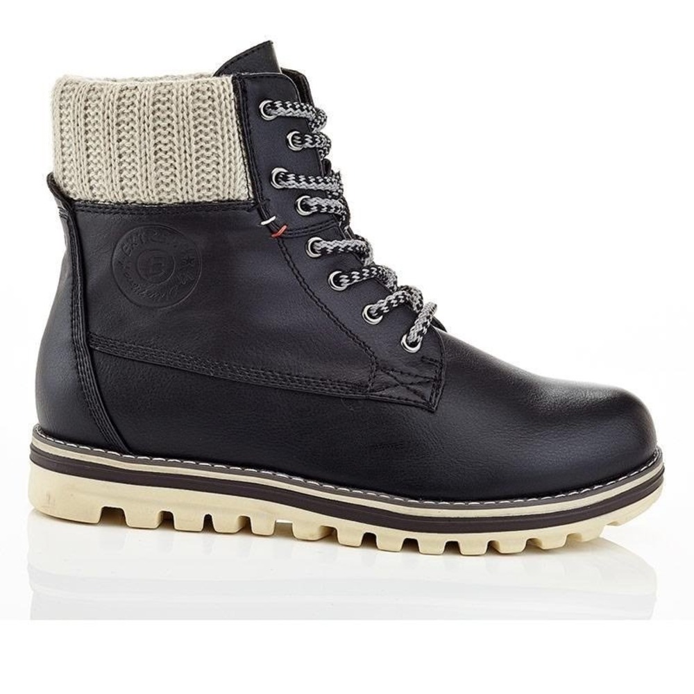 Extreme by Eddie Marc Women's Black Leather Combat Boots with Knit Cuff Size 9